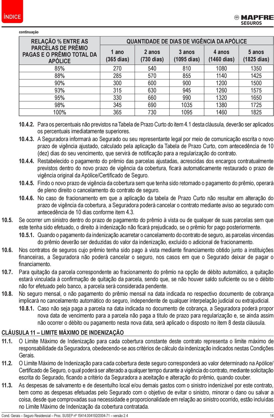 1825 10.4.2. Para os percentuais não previstos na Tabela de Prazo Curto do item 4.1 desta cláusula, deverão ser aplicados os percentuais imediatamente superiores. 10.4.3.