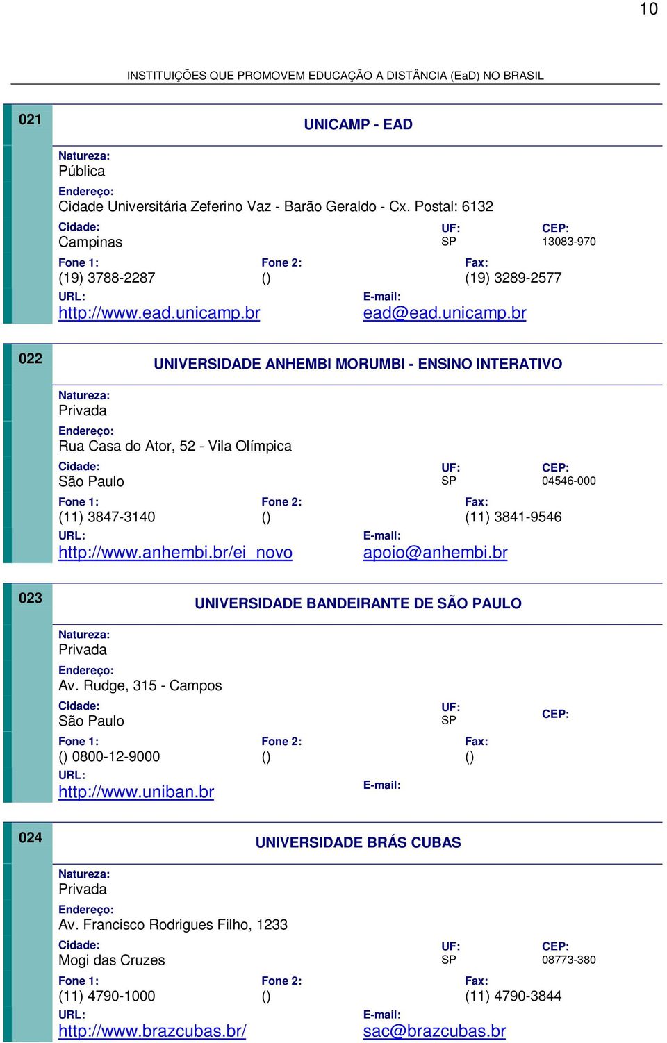 br 13083-970 022 UNIVERSIDADE ANHEMBI MORUMBI - ENSINO INTERATIVO Rua Casa do Ator, 52 - Vila Olímpica São Paulo (11) 3847-3140 http://www.anhembi.