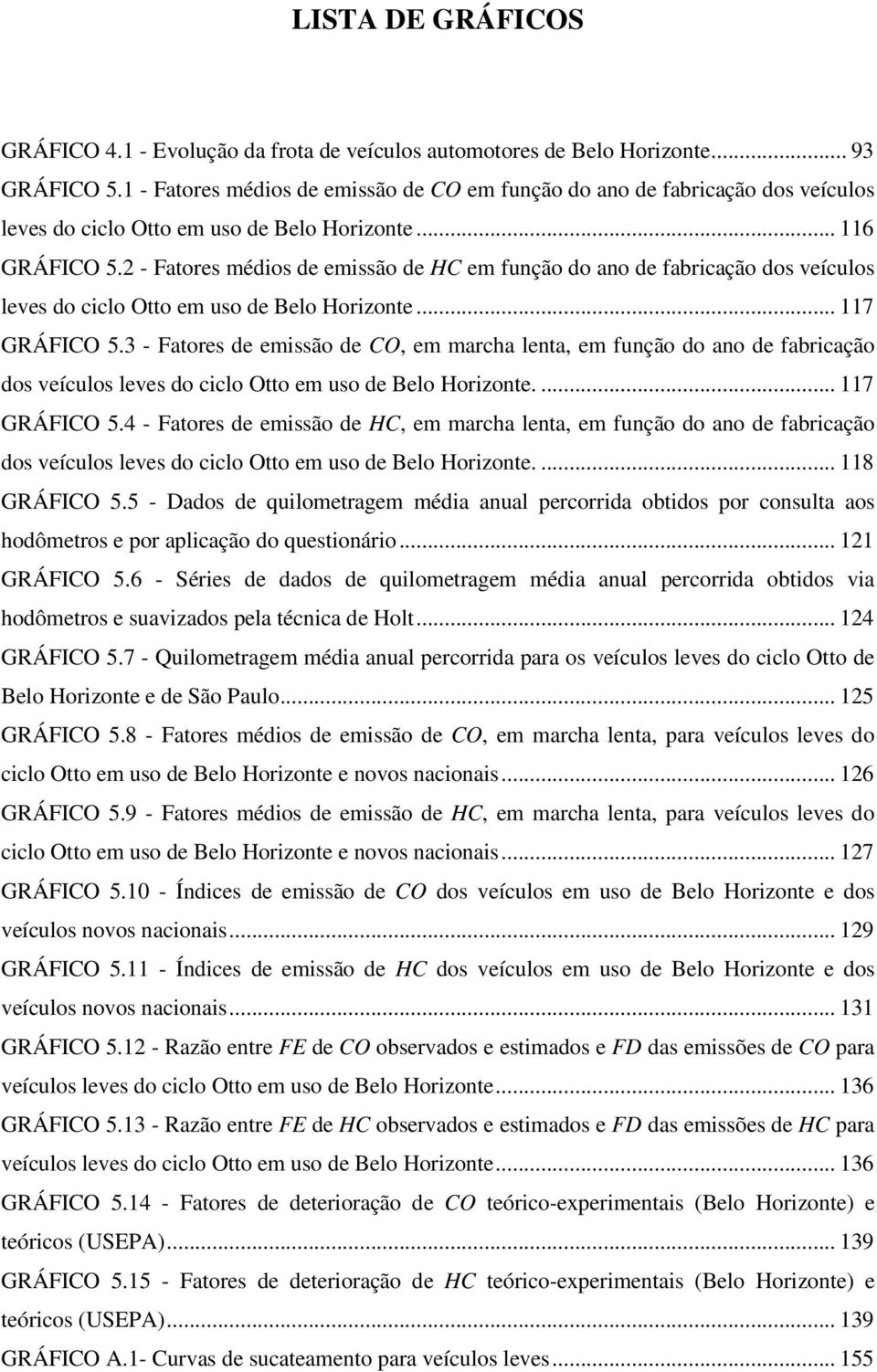 2 - Fatores médios de emissão de HC em função do ano de fabricação dos veículos leves do ciclo Otto em uso de Belo Horizonte... 117 GRÁFICO 5.