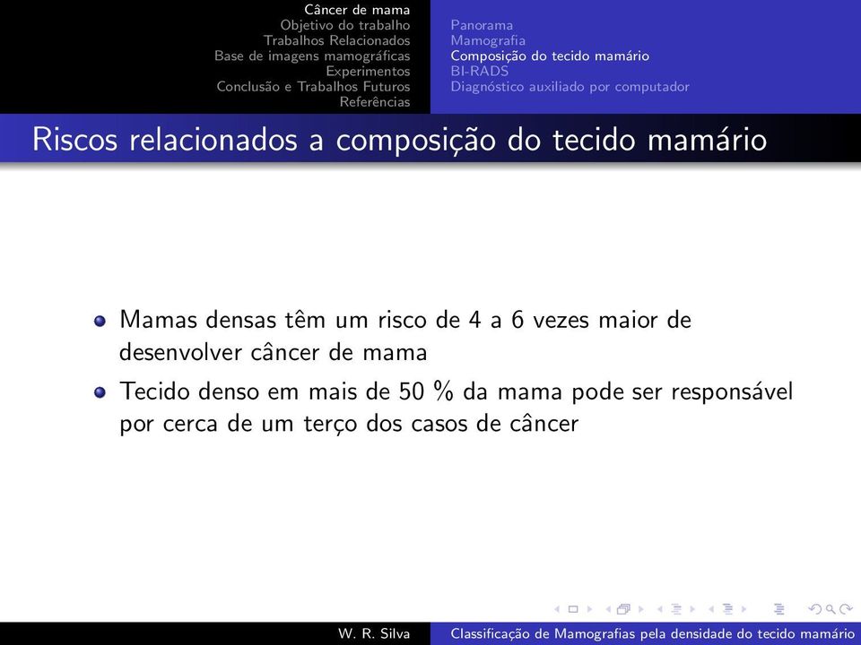 têm um risco de 4 a 6 vezes maior de desenvolver câncer de mama Tecido denso em