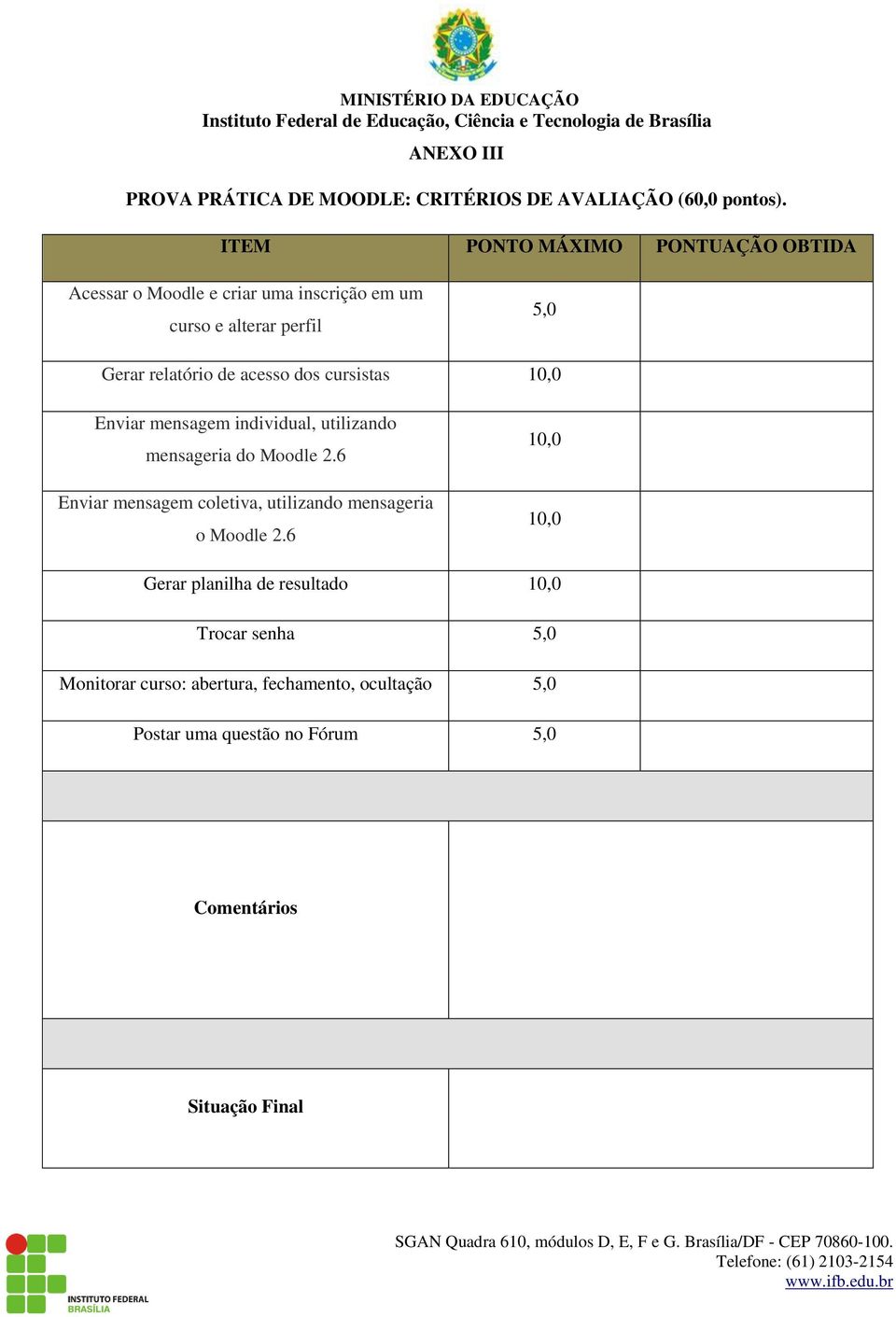 acesso dos cursistas 10,0 Enviar mensagem individual, utilizando mensageria do Moodle 2.