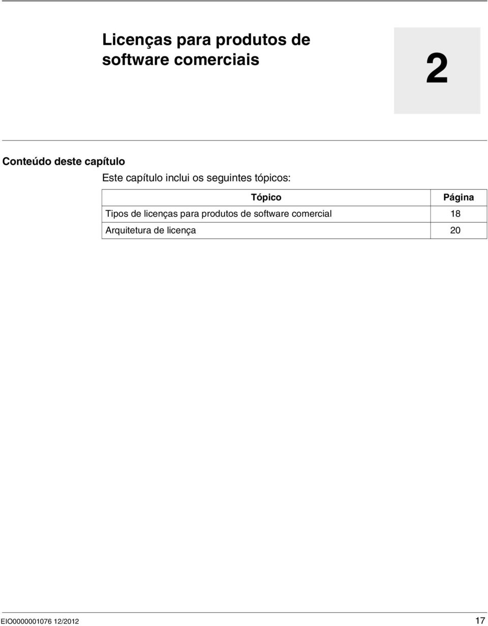 capítulo Este capítulo inclui os seguintes tópicos: Tópico Página Tipos de licenças