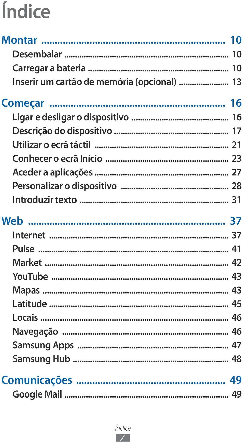 .. 23 Aceder a aplicações... 27 Personalizar o dispositivo... 28 Introduzir texto... 31 Web... 37 Internet... 37 Pulse... 41 Market.