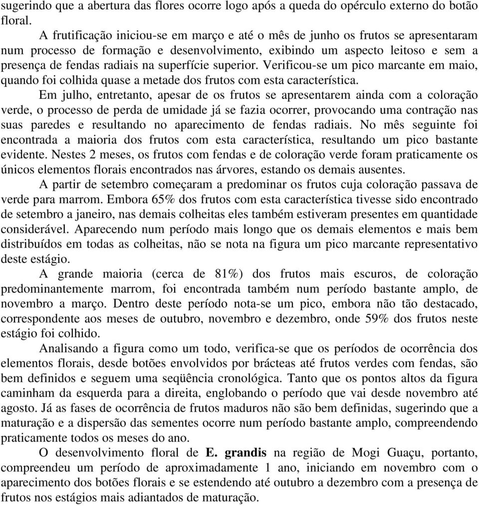 superfície superior. Verificou-se um pico marcante em maio, quando foi colhida quase a metade dos frutos com esta característica.