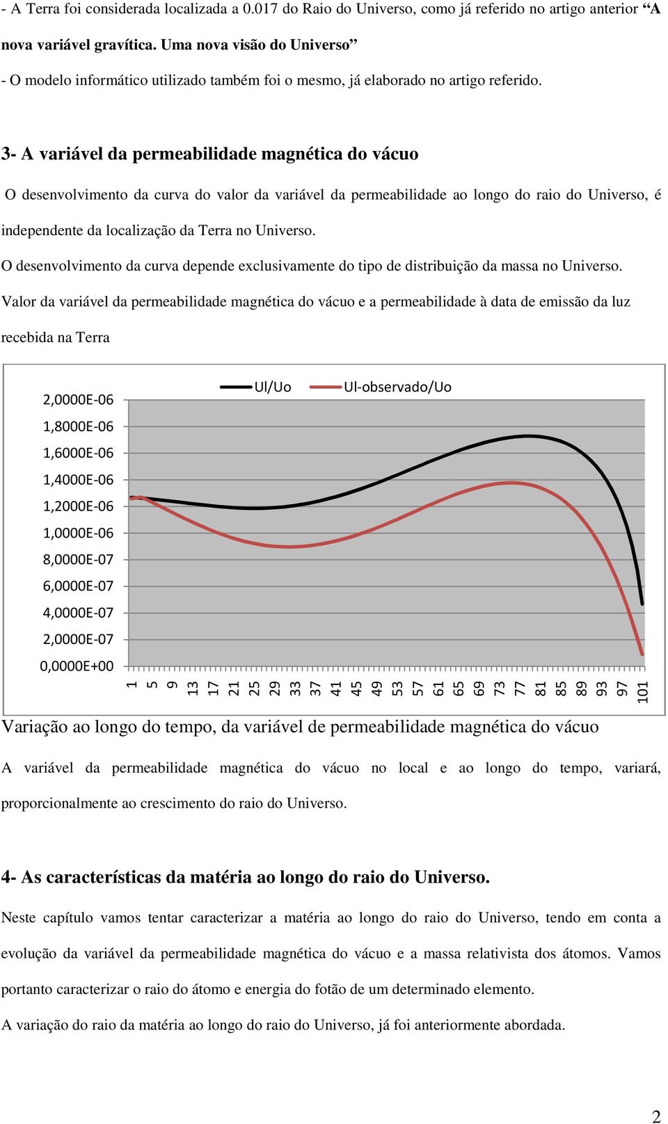 3- A variável da permeabilidade magnética do vácuo O desenvolvimento da curva do valor da variável da permeabilidade ao longo do raio do Universo, é independente da localização da Terra no Universo.