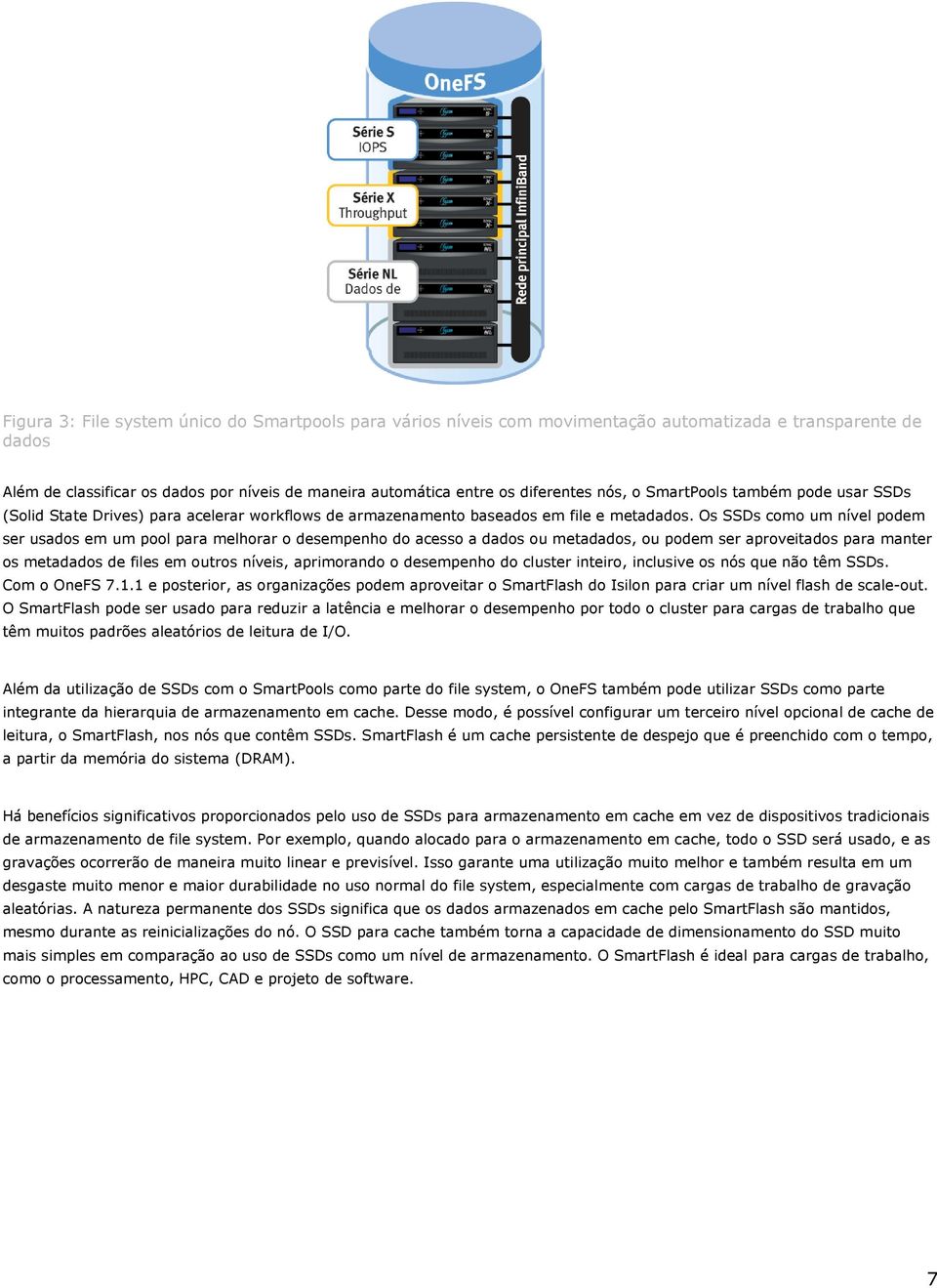 Os SSDs como um nível podem ser usados em um pool para melhorar o desempenho do acesso a dados ou metadados, ou podem ser aproveitados para manter os metadados de files em outros níveis, aprimorando