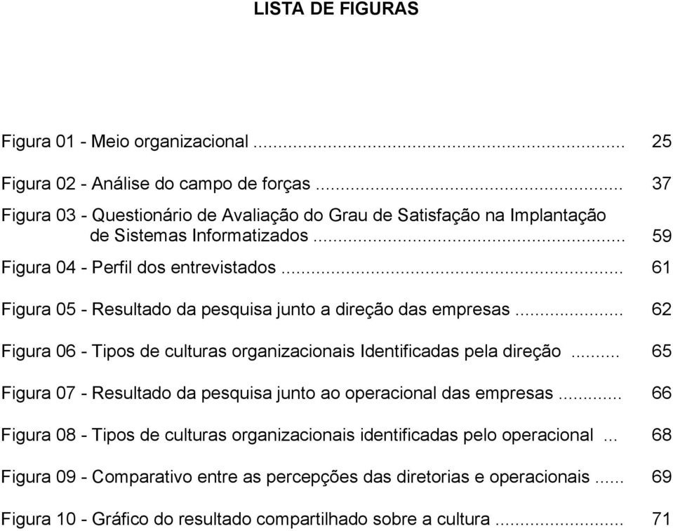 .. 61 Figura 05 - Resultado da pesquisa junto a direção das empresas... 62 Figura 06 - Tipos de culturas organizacionais Identificadas pela direção.