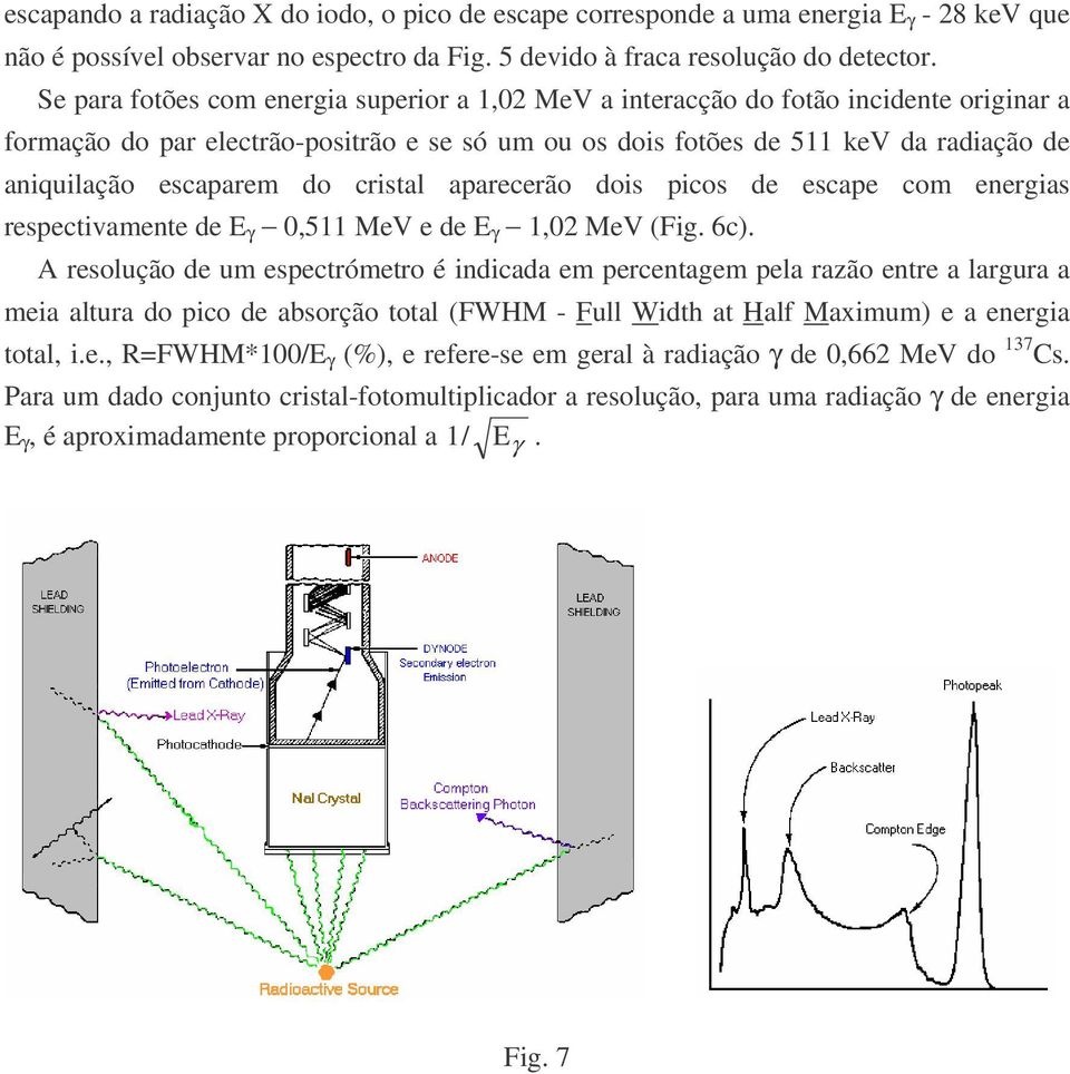 escaparem do cristal aparecerão dois picos de escape com energias respectivamente de E γ 0,511 MeV e de E γ 1,02 MeV (Fig. 6c).