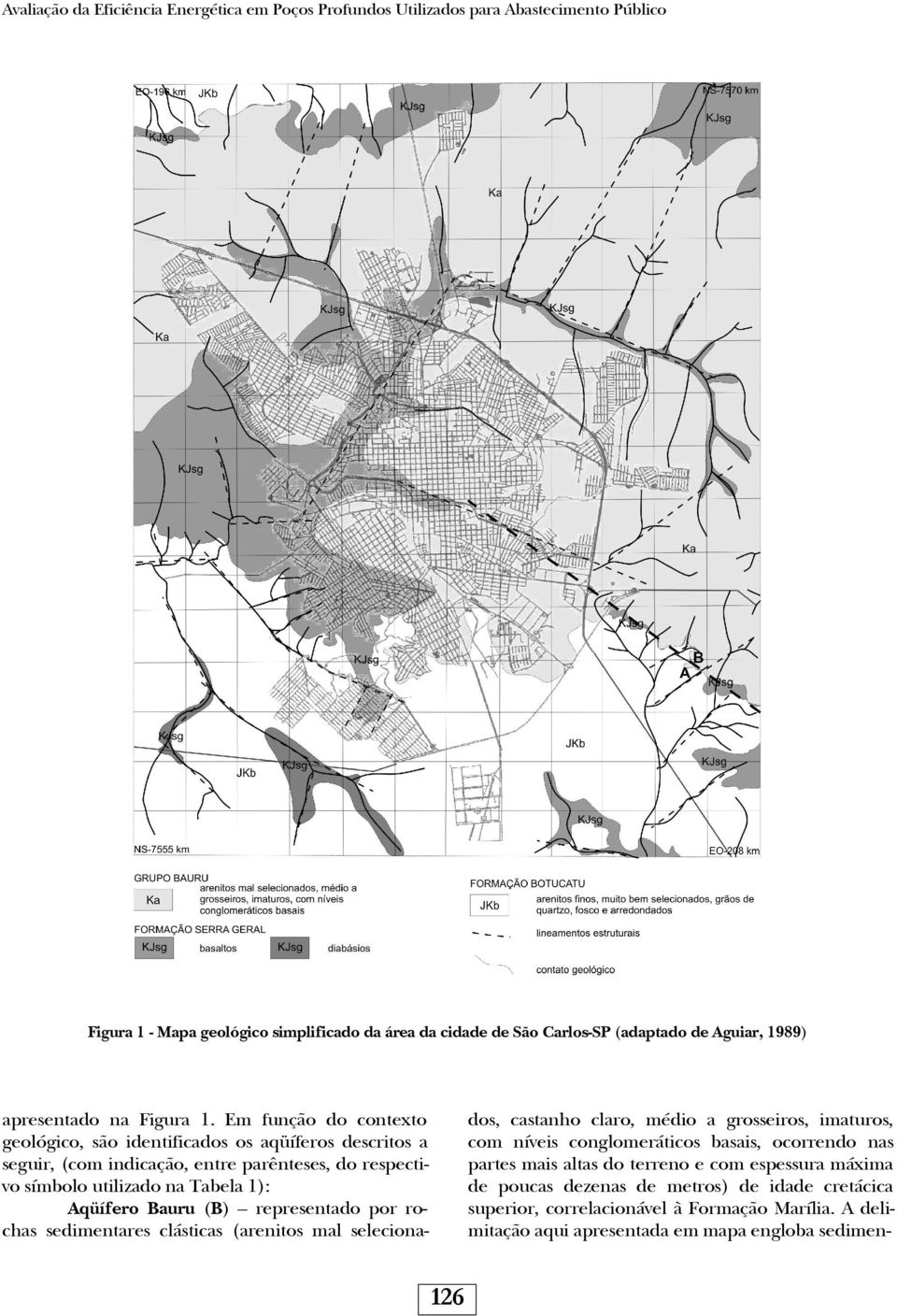 Em função do contexto geológico, são identificados os aqüíferos descritos a seguir, (com indicação, entre parênteses, do respectivo símbolo utilizado na Tabela 1): Aqüífero Bauru (B)