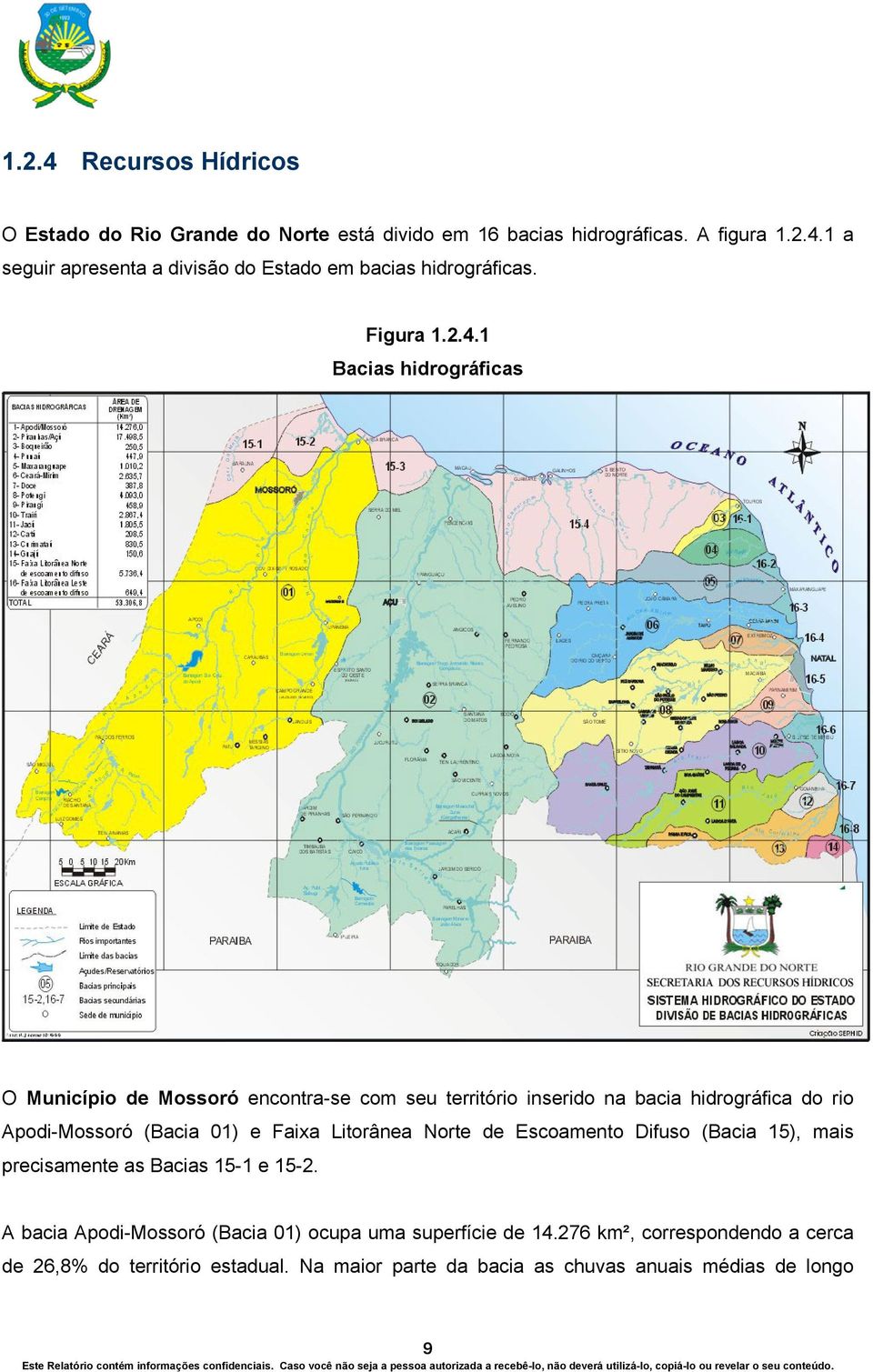 1 Bacias hidrográficas O Município de Mossoró encontra-se com seu território inserido na bacia hidrográfica do rio Apodi-Mossoró (Bacia 01) e Faixa