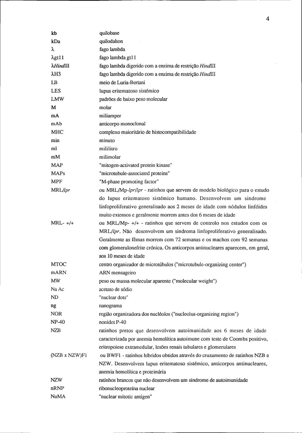 molecular molar miliamper anticorpo monoclonal complexo maioritário de histocompatibilidade minuto mililitro milimolar "mitogen-activated protein kinase" "microtubule-associated proteins" "M-phase