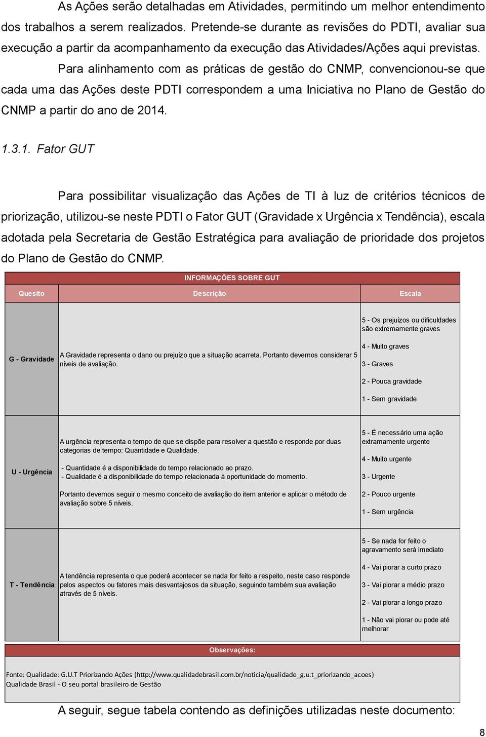 Para alinhamento com as práticas de gestão do CNMP, convencionou-se que cada uma das Ações deste PDTI correspondem a uma Iniciativa no Plano de Gestão do CNMP a partir do ano de 2014