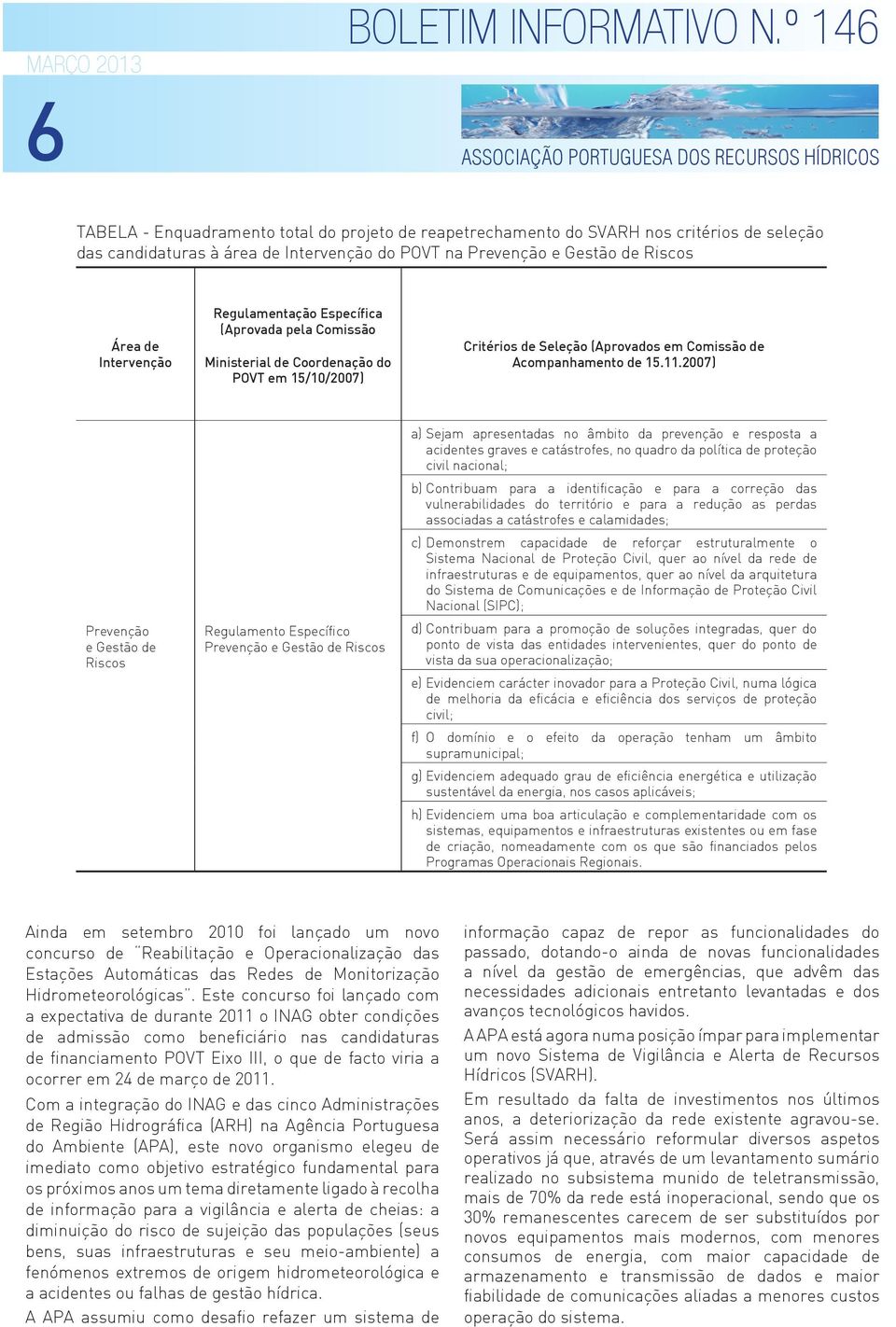 Gestão de Riscos Área de Intervenção Regulamentação Específica (Aprovada pela Comissão Ministerial de Coordenação do POVT em 15/10/2007) Critérios de Seleção (Aprovados em Comissão de Acompanhamento