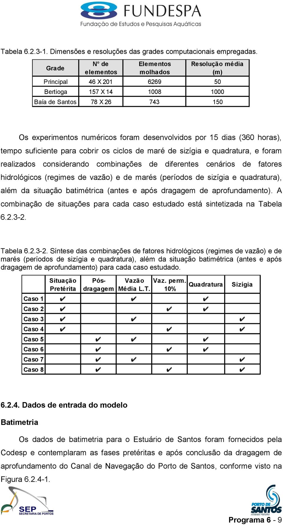 dias (360 horas), tempo suficiente para cobrir os ciclos de maré de sizígia e quadratura, e foram realizados considerando combinações de diferentes cenários de fatores hidrológicos (regimes de vazão)