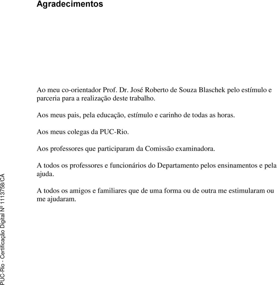 Aos meus pais, pela educação, estímulo e carinho de todas as horas. Aos meus colegas da PUC-Rio.