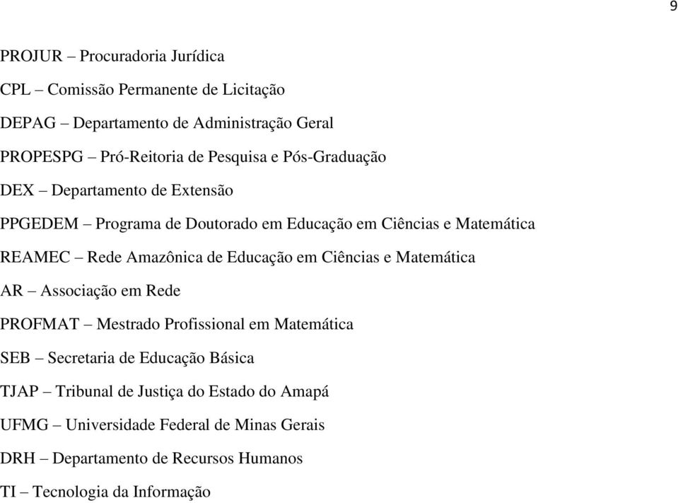 Amazônica de Educação em Ciências e Matemática AR Associação em Rede PROFMAT Mestrado Profissional em Matemática SEB Secretaria de Educação