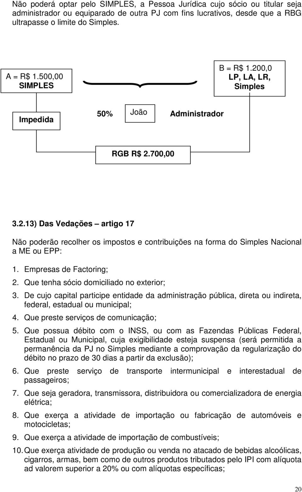 Empresas de Factoring; 2. Que tenha sócio domiciliado no exterior; 3. De cujo capital participe entidade da administração pública, direta ou indireta, federal, estadual ou municipal; 4.