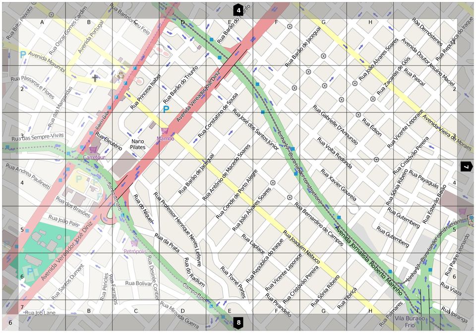 Neves Lefevre Rua da Prata Rua arão do Triunfo venida Vereador osé iniz Rua arão de aceguai Rua do Radium ampo elo Rua Miranda uerra Rua arão do Triunfo Rua onstatino de Sousa Rua ntônio de Macedo