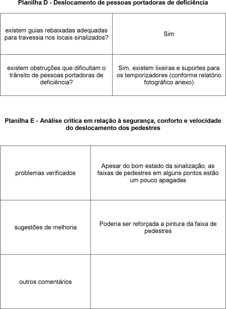 Sim, existem lixeiras e suportes para os temporizadores (conforme relatório fotográfico anexo) Planilha E - Análise crítica em relação à segurança, conforto e