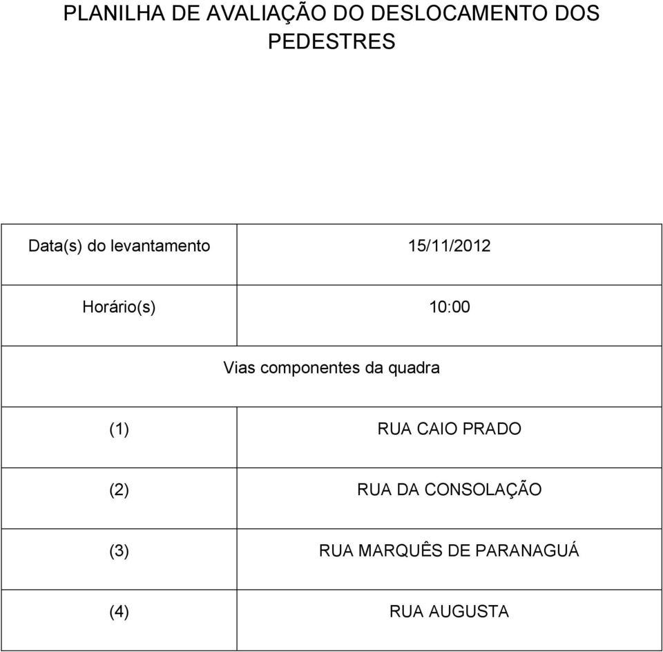 Vias componentes da quadra (1) RUA CAIO PRADO (2) RUA