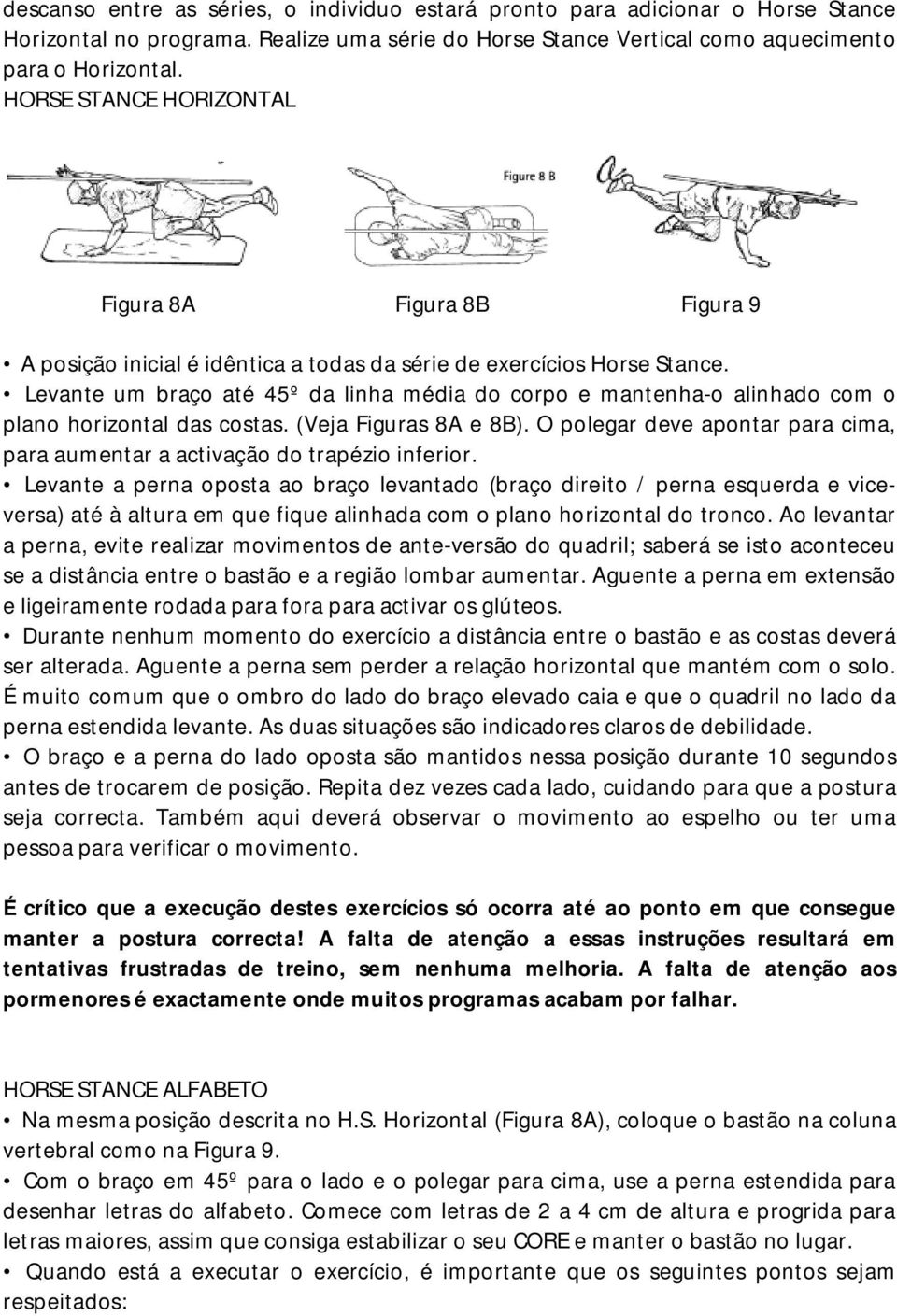 Levante um braço até 45º da linha média do corpo e mantenha-o alinhado com o plano horizontal das costas. (Veja Figuras 8A e 8B).