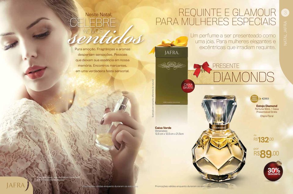 Ilustrada em tamanho diferente do natural requinte e glamour para mulheres especiais caixa Um perfume a ser presenteado como uma jóia.