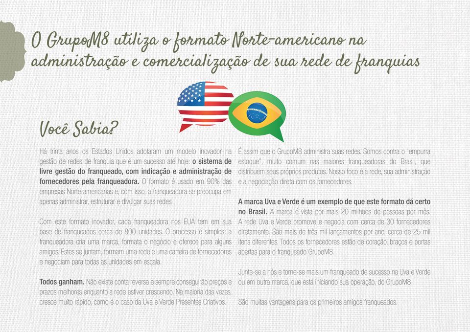 fornecedores pela franqueadora. O formato é usado em 90% das empresas Norte-americanas e, com isso, a franqueadora se preocupa em apenas administrar, estruturar e divulgar suas redes.