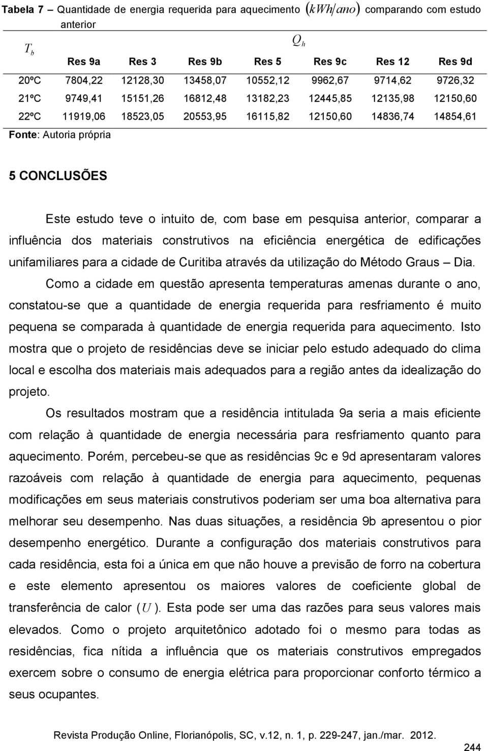 estudo teve o intuito de, com base em pesquisa anterior, comparar a influência dos materiais construtivos na eficiência energética de edificações unifamiliares para a cidade de Curitiba através da