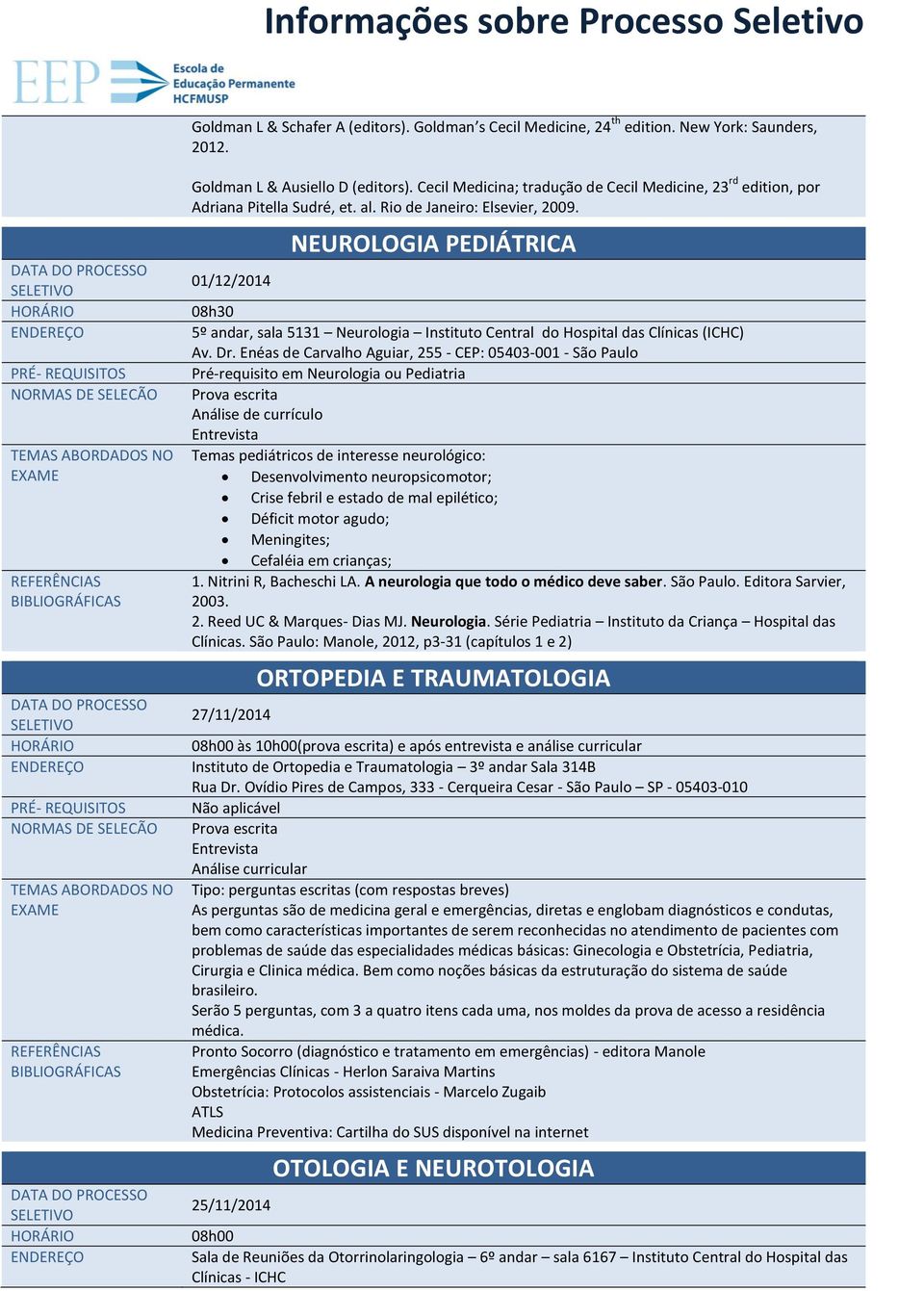 01/12/2014 NEUROLOGIA PEDIÁTRICA 08h30 5º andar, sala 5131 Neurologia Instituto Central do Hospital das Clínicas (ICHC) Pré-requisito em Neurologia ou Pediatria Temas pediátricos de interesse