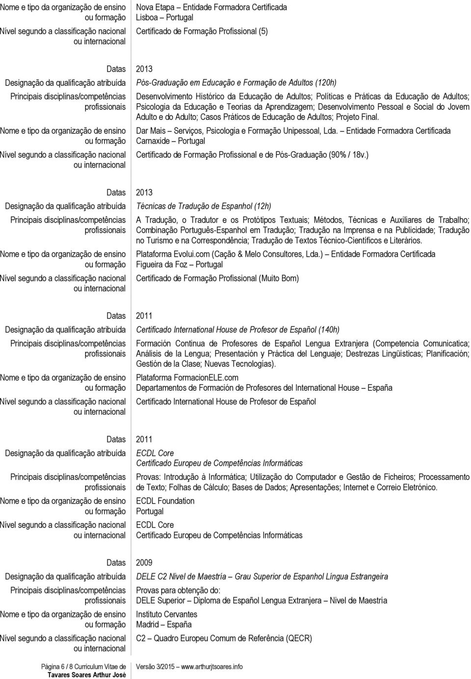 Dar Mais Serviços, Psicologia e Formação Unipessoal, Lda. Entidade a Certificada Carnaxide Portugal Certificado de e de Pós-Graduação (90% / 18v.