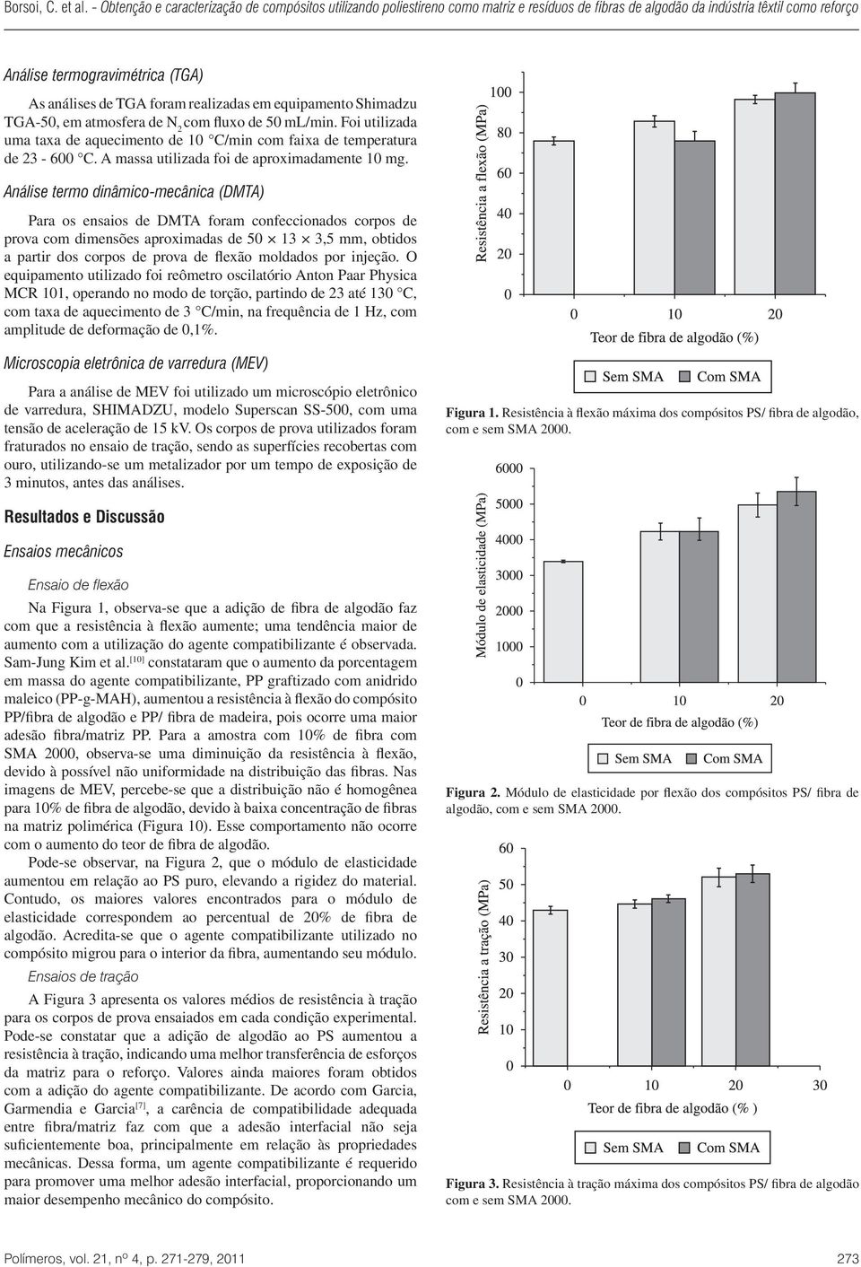 Análise termo dinâmico-mecânica (DMTA) Para os ensaios de DMTA foram confeccionados corpos de prova com dimensões aproximadas de 50 13 3,5 mm, obtidos a partir dos corpos de prova de flexão moldados