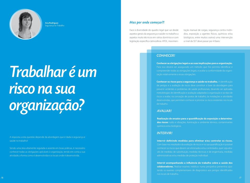 movimentação manual de cargas, segurança contra incêndios, exposição a agentes físicos, químicos e/ou biológicos, entre muitos outros) uma intervenção a nível da SST deve passar por 4 fases: CONHECER!