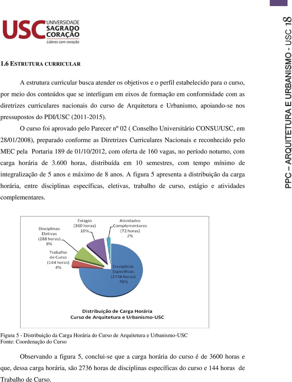 O curso foi aprovado pelo Parecer nº 02 ( Conselho Universitário CONSU/USC, em 28/01/2008), preparado conforme as Diretrizes Curriculares Nacionais e reconhecido pelo MEC pela Portaria 189 de