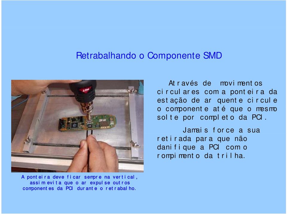 Jamais force a sua retirada para que não danifique a PCI com o rompimento da trilha.