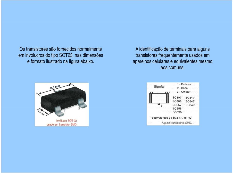 A identificação de terminais para alguns transistores