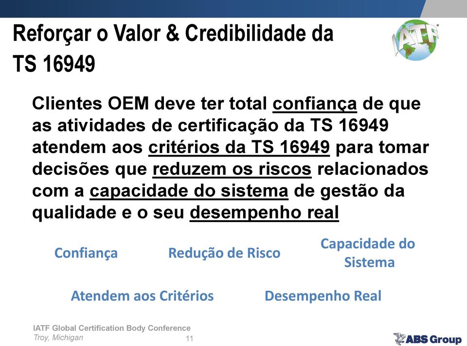 relacionados com a capacidade do sistema de gestão da qualidade e o seu desempenho real Confiança Redução de