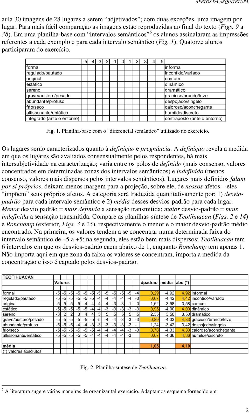 1. Planilha-base com o diferencial semântico utilizado no exercício. Os lugares serão caracterizados quanto à definição e pregnância.