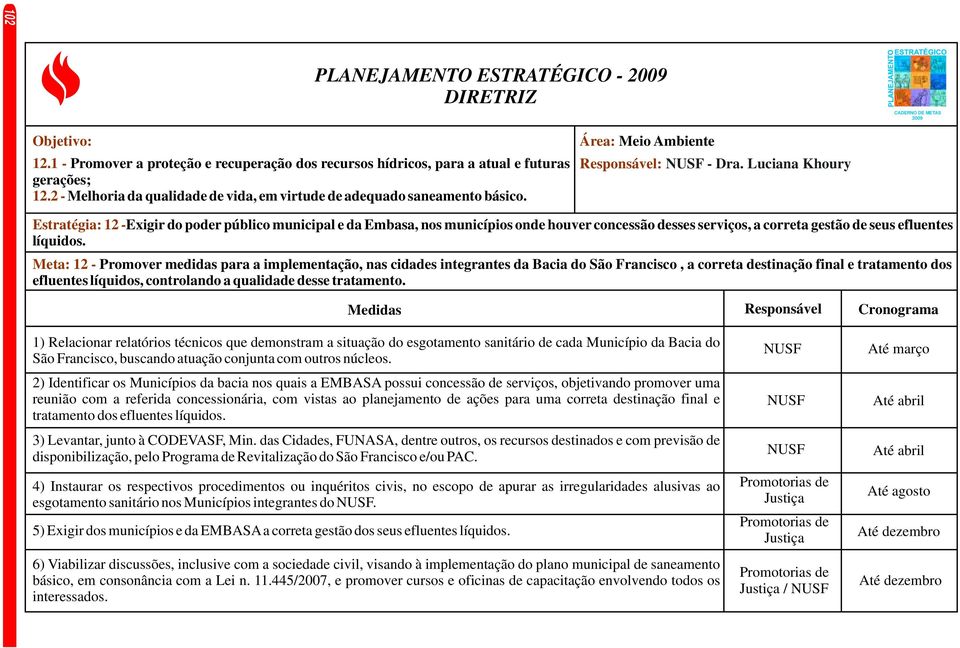 Luciana Khoury Estratégia: 12 -Exigir do poder público municipal e da Embasa, nos municípios onde houver concessão desses serviços, a correta gestão de seus efluentes líquidos.