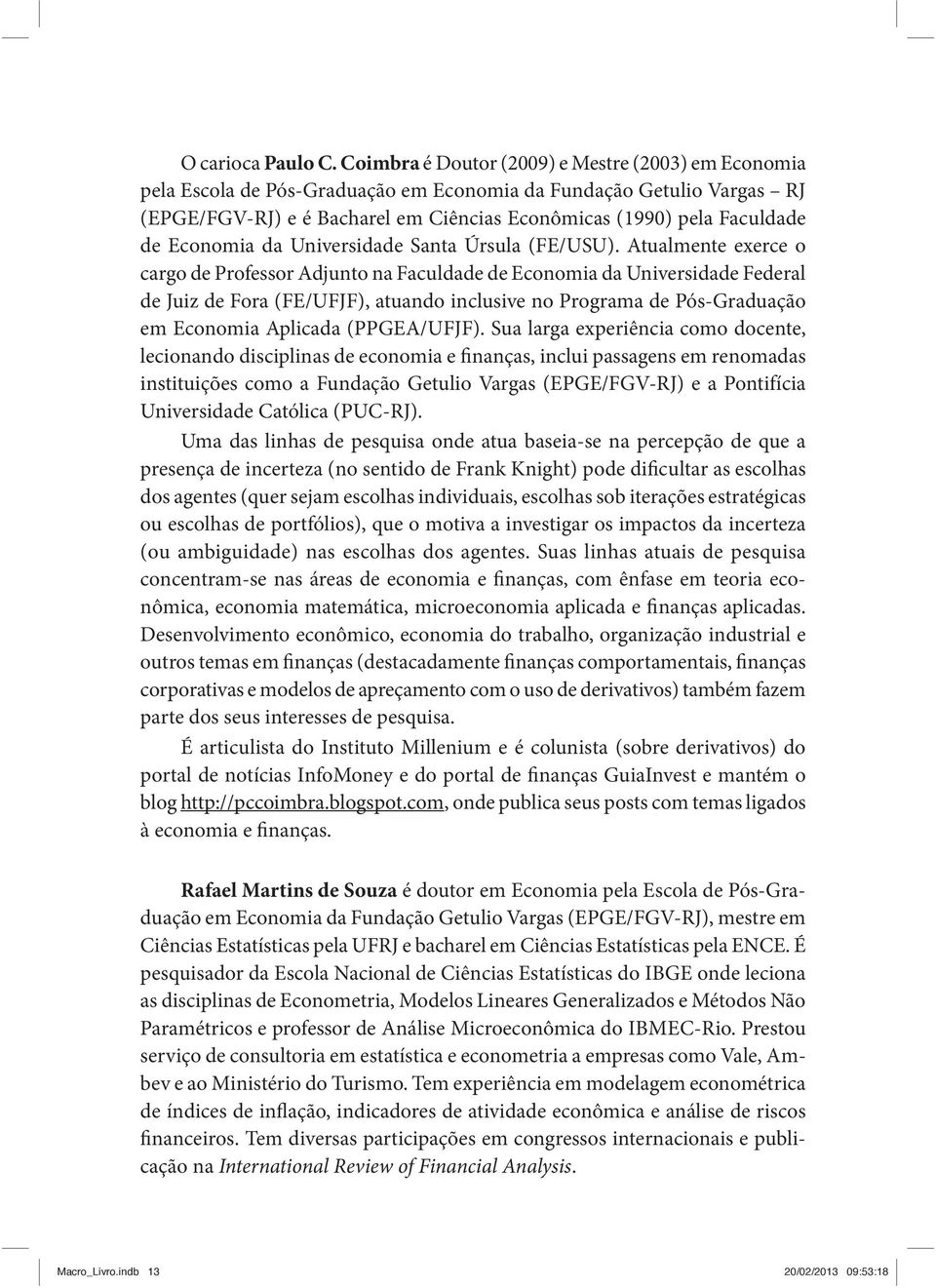 Economia da Universidade Santa Úrsula (FE/USU).