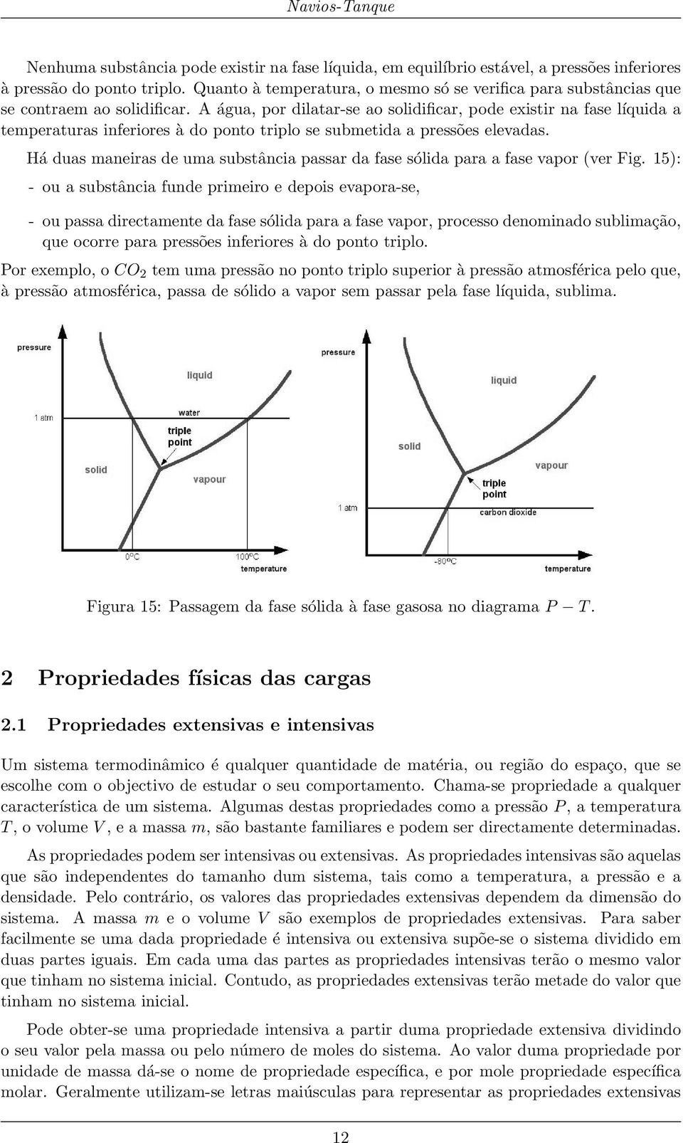 A água, por dilatar-se ao solidificar, pode existir na fase líquida a temperaturas inferiores à do ponto triplo se submetida a pressões elevadas.