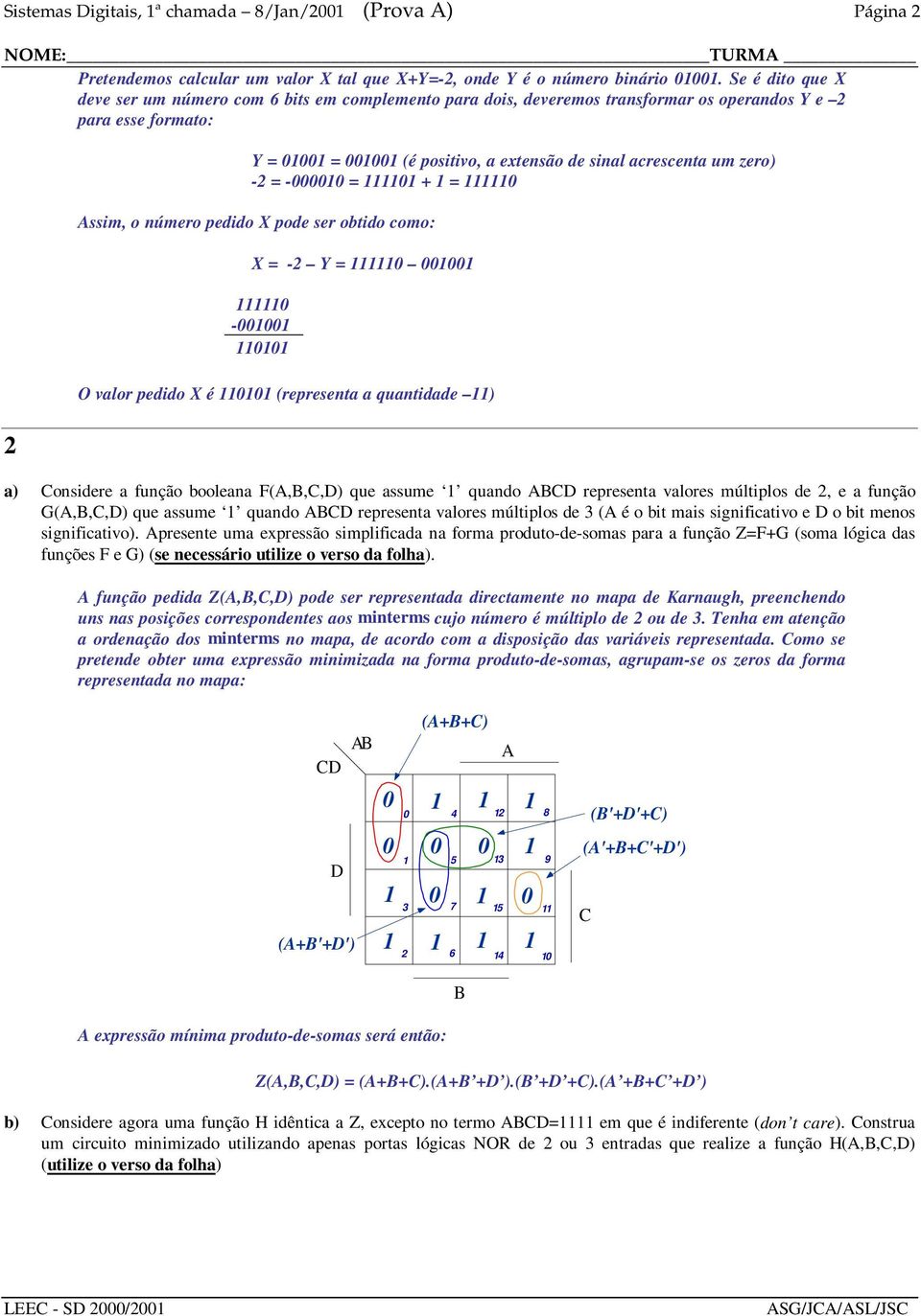 + = ssim, o número pedido pode ser obtido como: = -2 Y = - O valor pedido é (representa a quantidade ) a) onsidere a função booleana F(,,,) que assume quando representa valores múltiplos de 2, e a