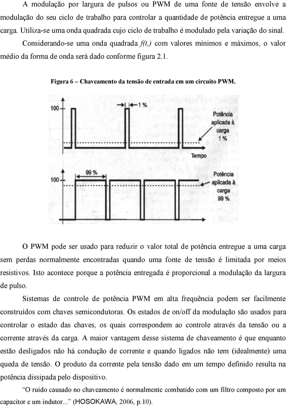 Considerando-se uma onda quadrada f(t,) com valores mínimos e máximos, o valor médio da forma de onda será dado conforme figura 2.1. Figura 6 Chaveamento da tensão de entrada em um circuito PWM.