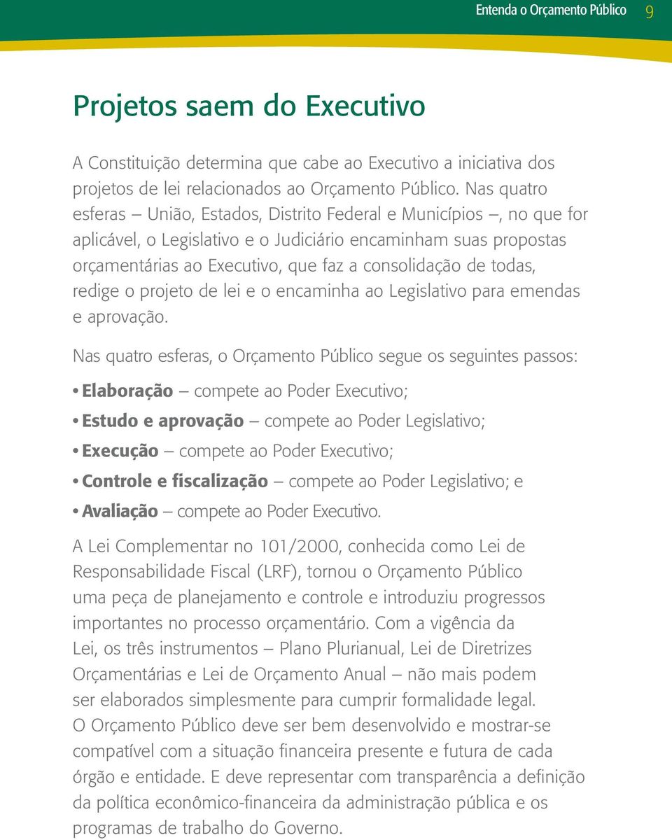 todas, redige o projeto de lei e o encaminha ao Legislativo para emendas e aprovação.