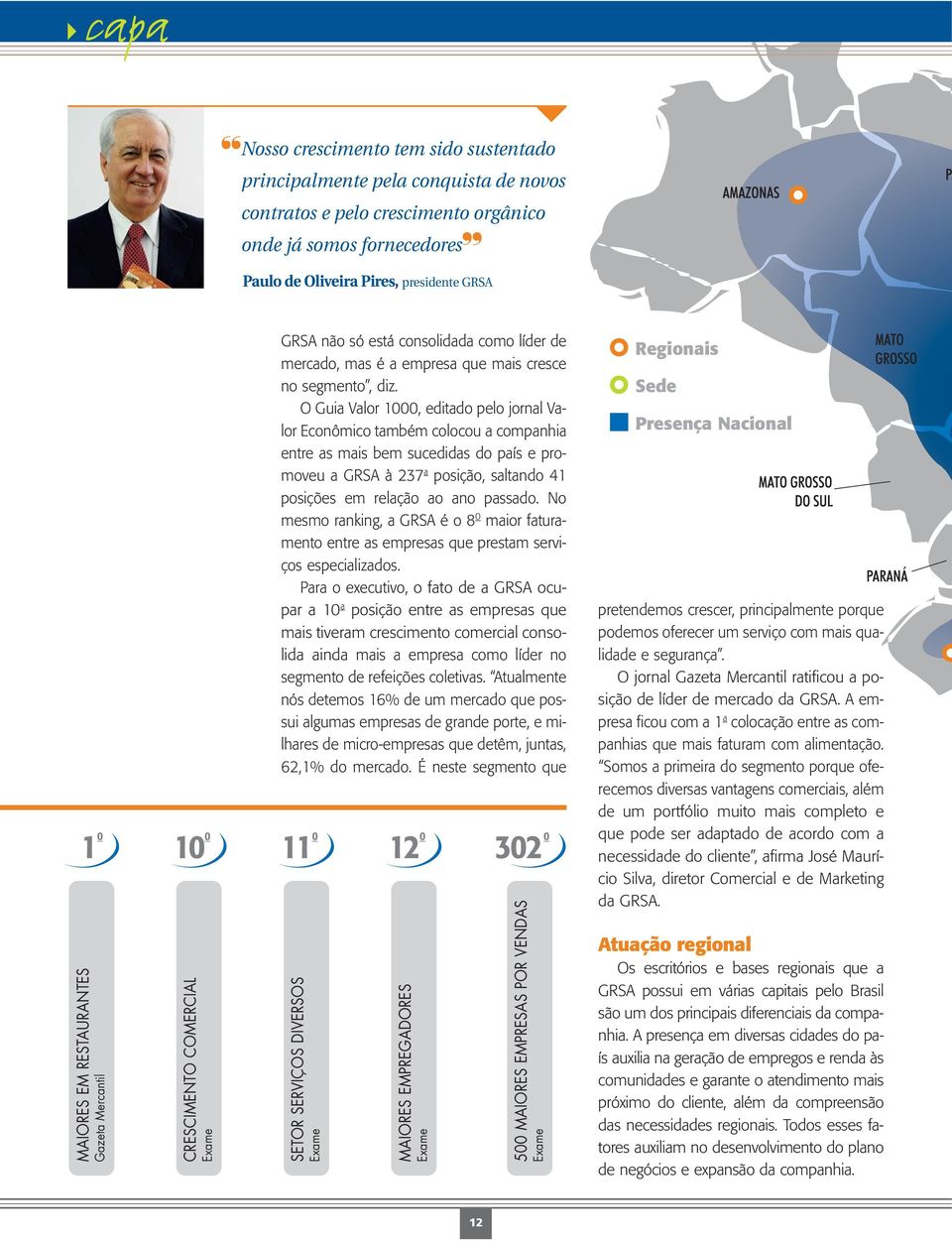 O Guia Valor 1000, editado pelo jornal Valor Econômico também colocou a companhia entre as mais bem sucedidas do país e promoveu a GRSA à 237 a posição, saltando 41 posições em relação ao ano passado.