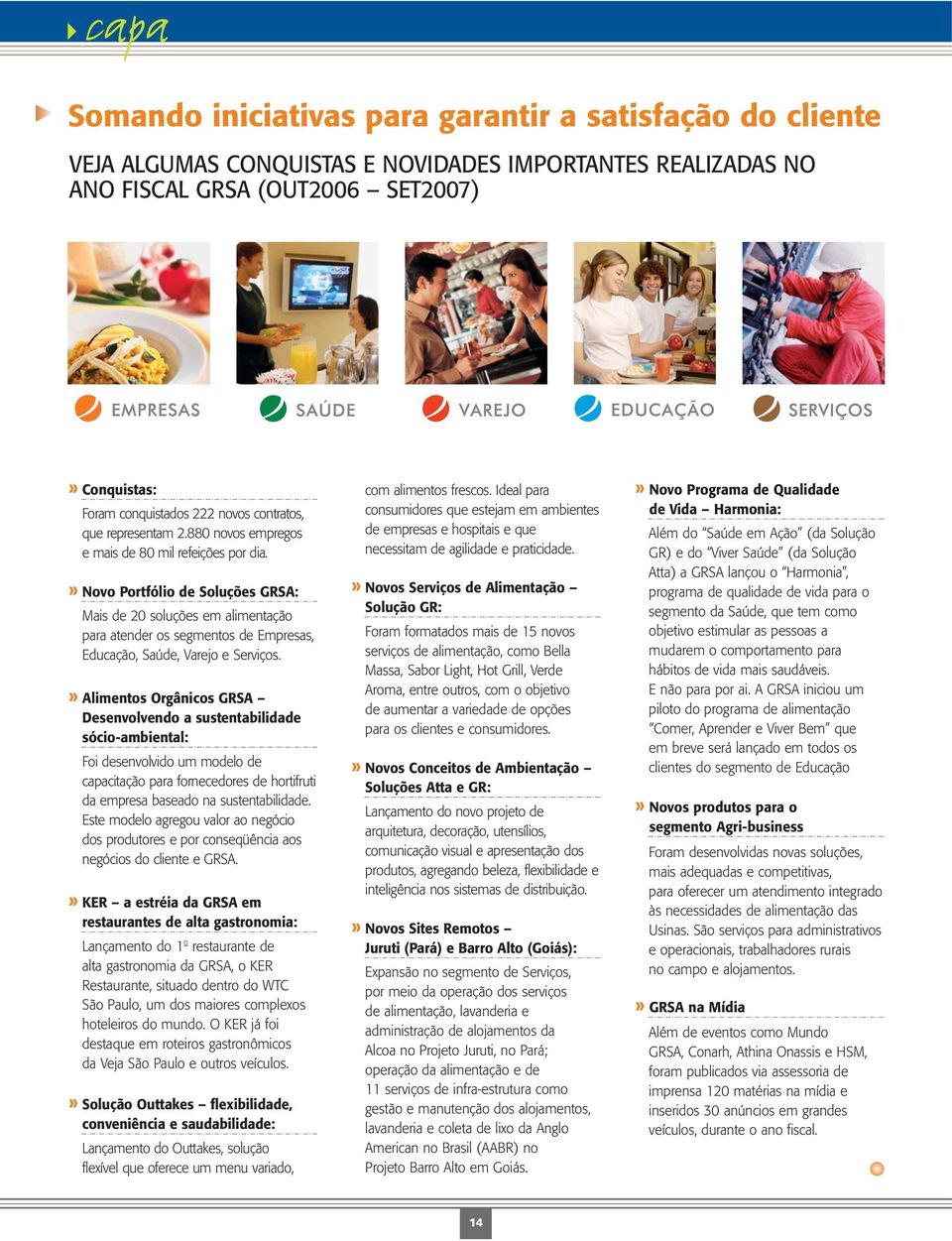 » Novo Portfólio de Soluções GRSA: Mais de 20 soluções em alimentação para atender os segmentos de Empresas, Educação, Saúde, Varejo e Serviços.
