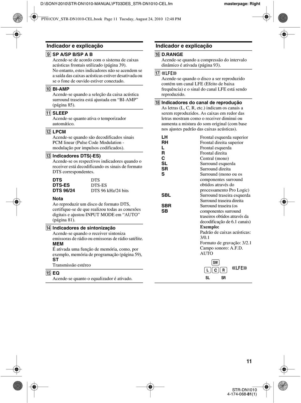 No entanto, estes indicadores não se acendem se a saída das caixas acústicas estiver desativada ou se o fone de ouvido estiver conectado.