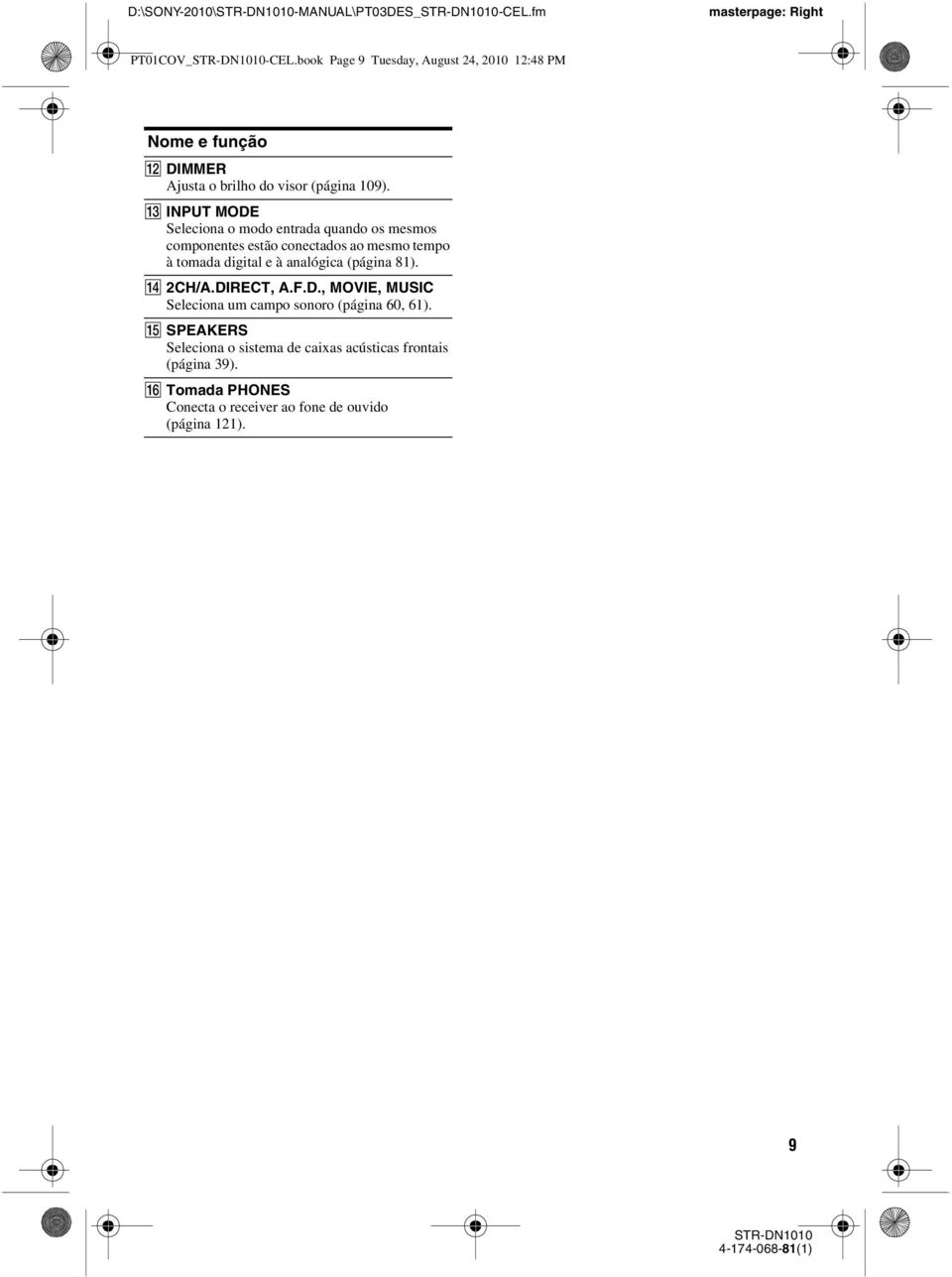 M INPUT MODE Seleciona o modo entrada quando os mesmos componentes estão conectados ao mesmo tempo à tomada digital e à analógica