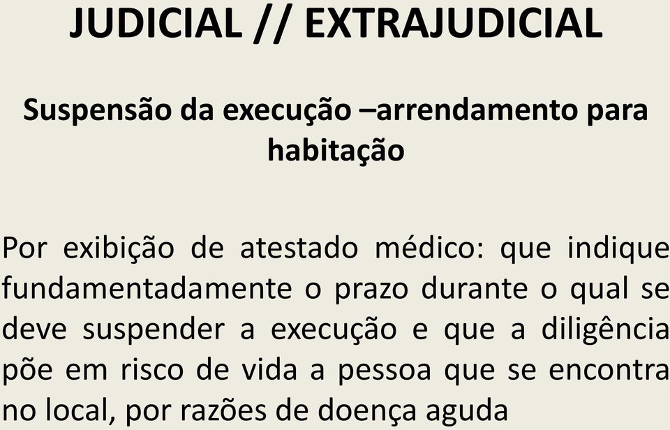 o prazo durante o qual se deve suspender a execução e que a diligência