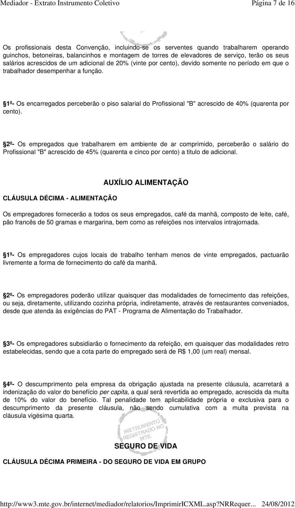 1º- Os encarregados perceberão o piso salarial do Profissional "B" acrescido de 40% (quarenta por cento).