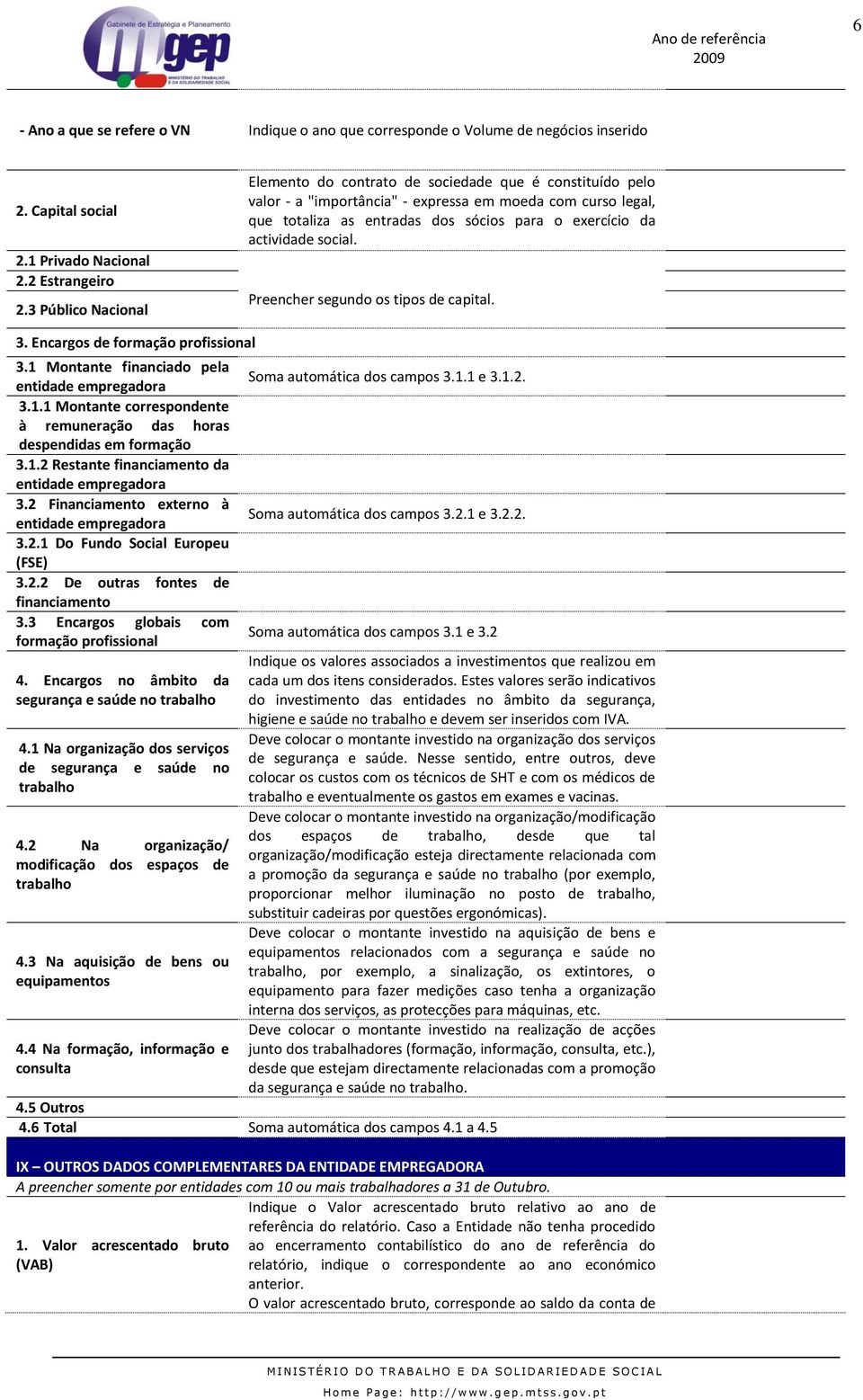 actividade social. Preencher segundo os tipos de capital. 3. Encargos de formação profissional 3.1 Montante financiado pela entidade empregadora 3.1.1 Montante correspondente à remuneração das horas despendidas em formação 3.